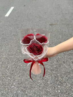 (3R004) 3 Stalk Transparent Soap Rose Bouquet 