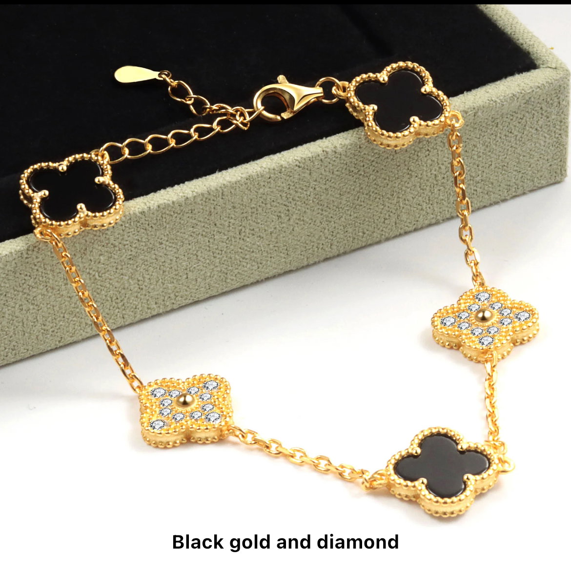 Black & Gold Diamond Clover Bracelet     _2