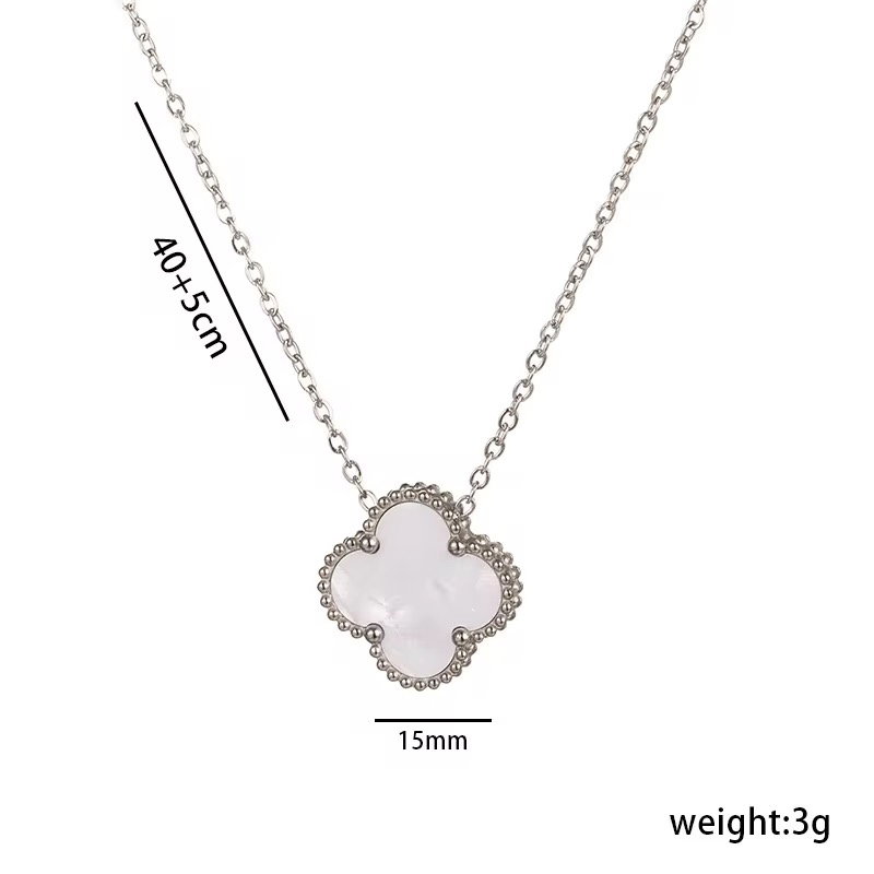 White & Silver Clover Necklace 1 clover 