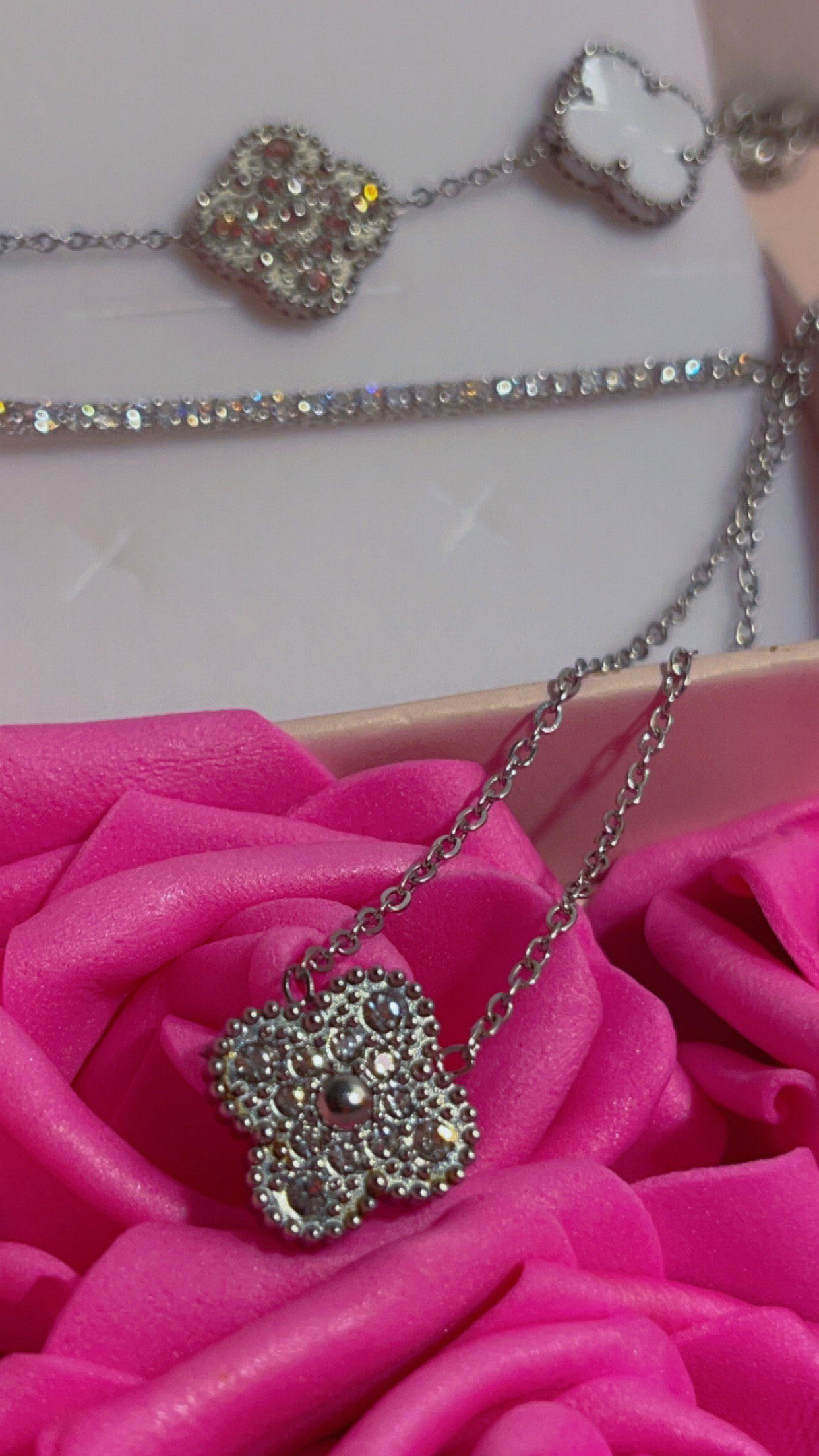 Silver Diamond Clover Necklace 1 clover  _1
