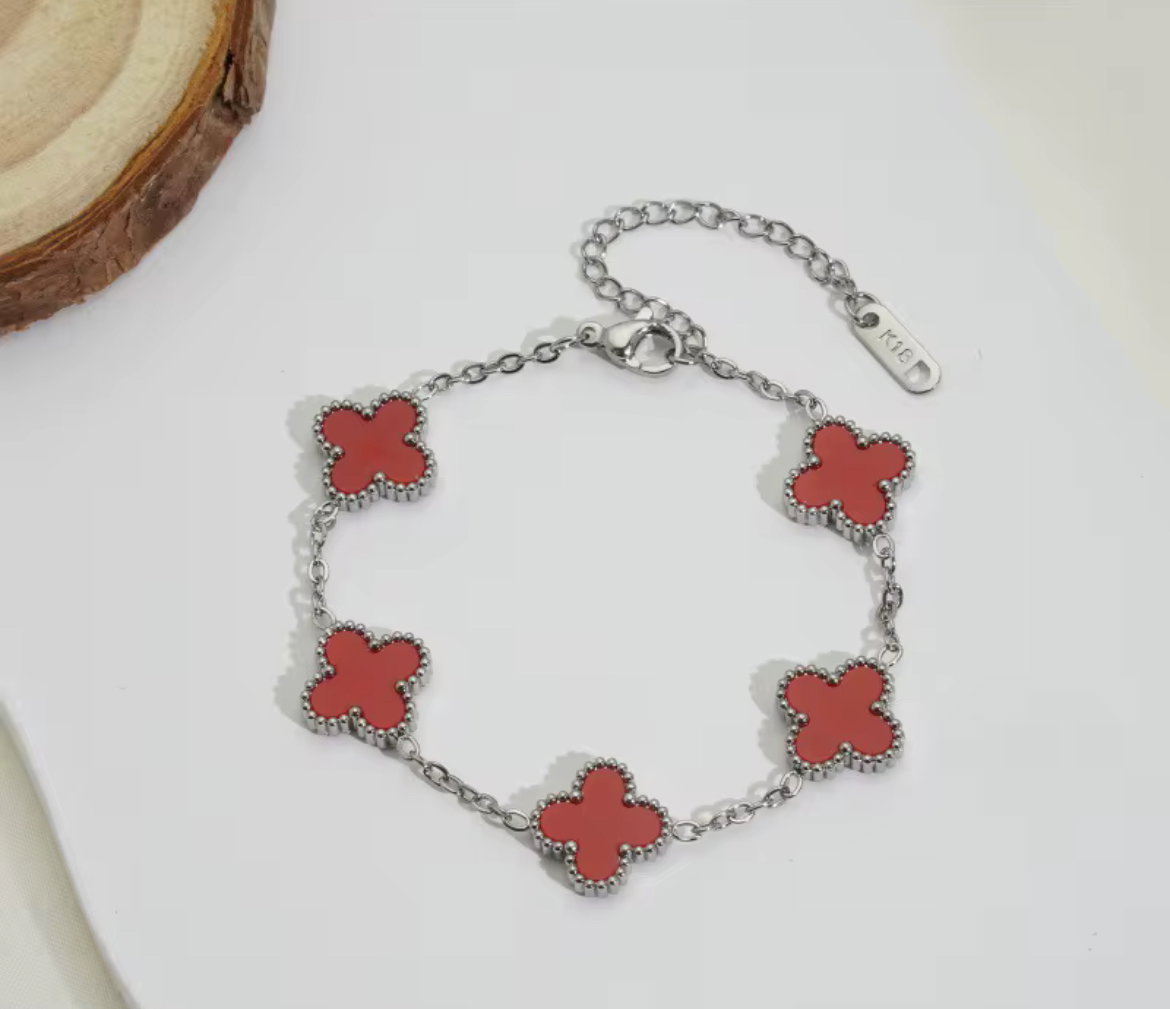 Clover Bracelet Red & Silver_0