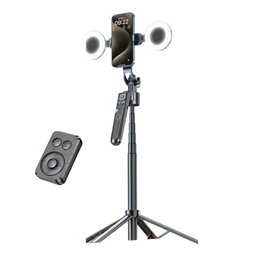 Trépied rotatif à 360° Plokama Auto-A7 Pro AI, perche à selfie portable avec suivi automatique du visage AI et éclairage LED