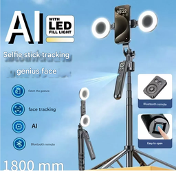 Trépied rotatif à 360° Plokama Auto-A7 Pro AI, perche à selfie portable avec suivi automatique du visage AI et éclairage LED
