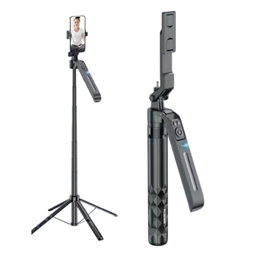 Trépied rotatif à 360° Plokama Auto-A7 Pro AI, perche à selfie portable avec suivi automatique du visage AI et éclairage LED