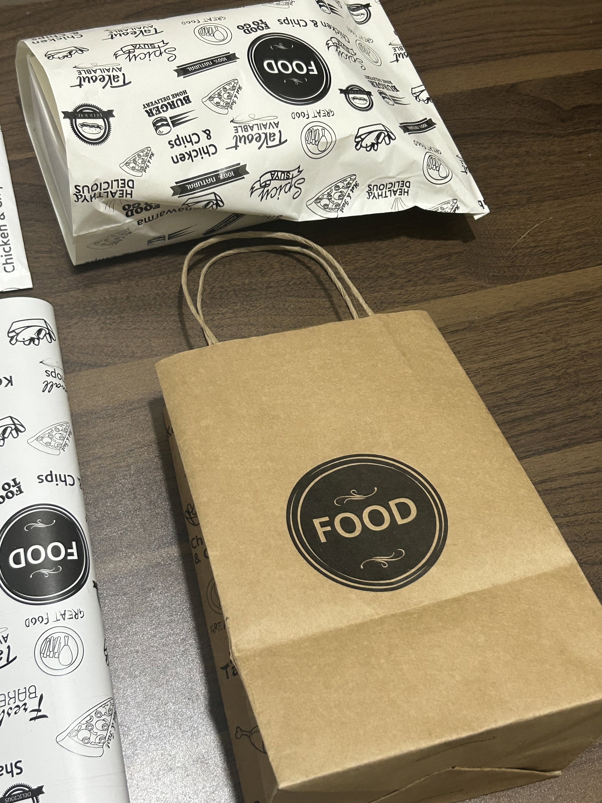 DELIVERY CARRIER BAGS - GENERIC DESIGN / “FOOD TO GO” BROWN & BLACK - WITH HANDLES) _5
