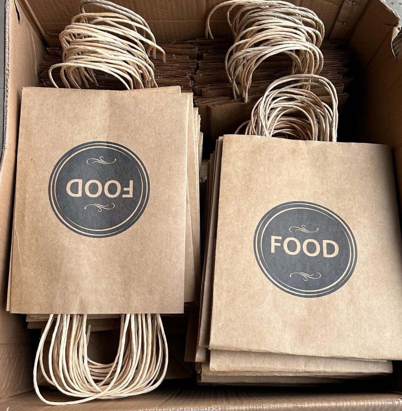 DELIVERY CARRIER BAGS - GENERIC DESIGN / “FOOD TO GO” BROWN & BLACK - WITH HANDLES) _1
