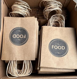 DELIVERY CARRIER BAGS - GENERIC DESIGN / “FOOD TO GO” BROWN & BLACK - WITH HANDLES) 