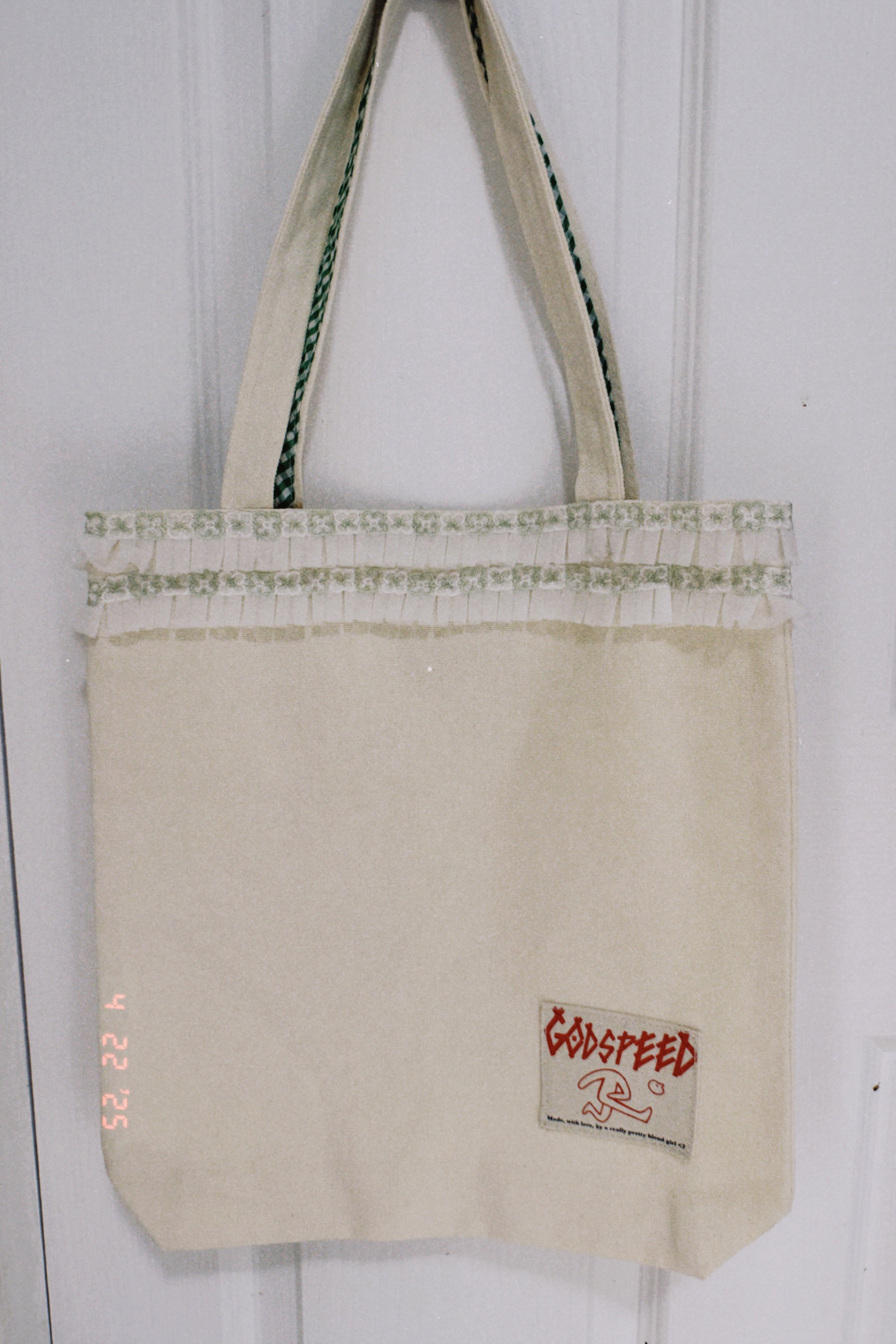 Tote Bag - Small - with Green ruffle