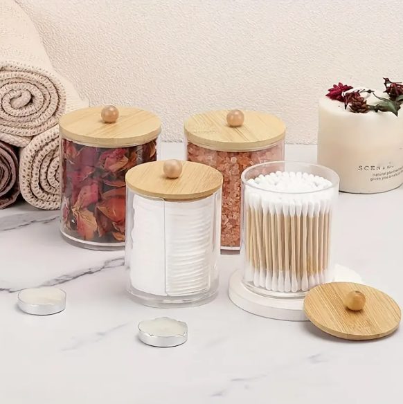 4pcs Contemporary Acrylic Jars with Wooden Lids