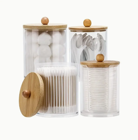 4pcs Contemporary Acrylic Jars with Wooden Lids_1