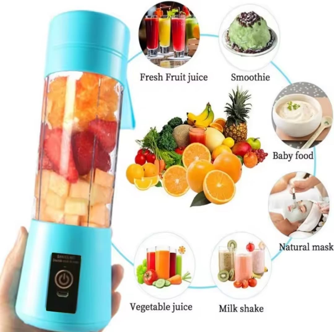 Portable USB Juicer Blender – 6-Blade Rechargeable Mini Mixer