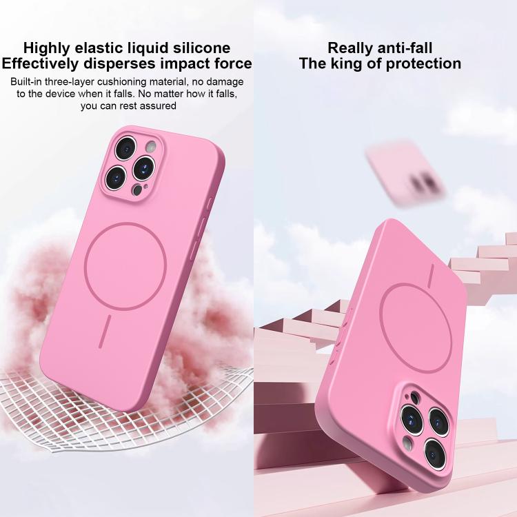 For iPhone 13 Pro Thin Circle MagSafe Fine Hole Liquid Silicone Phone Case(Rose Pink)_1