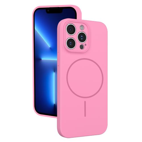 For iPhone 13 Pro Thin Circle MagSafe Fine Hole Liquid Silicone Phone Case(Rose Pink)
