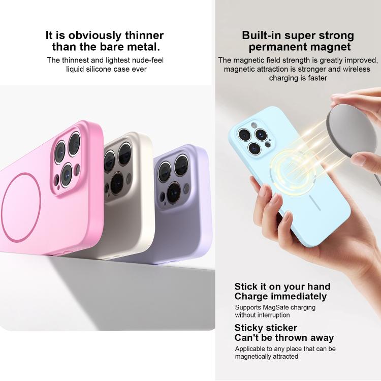 For iPhone 13 Pro Thin Circle MagSafe Fine Hole Liquid Silicone Phone Case(Rose Pink)_2