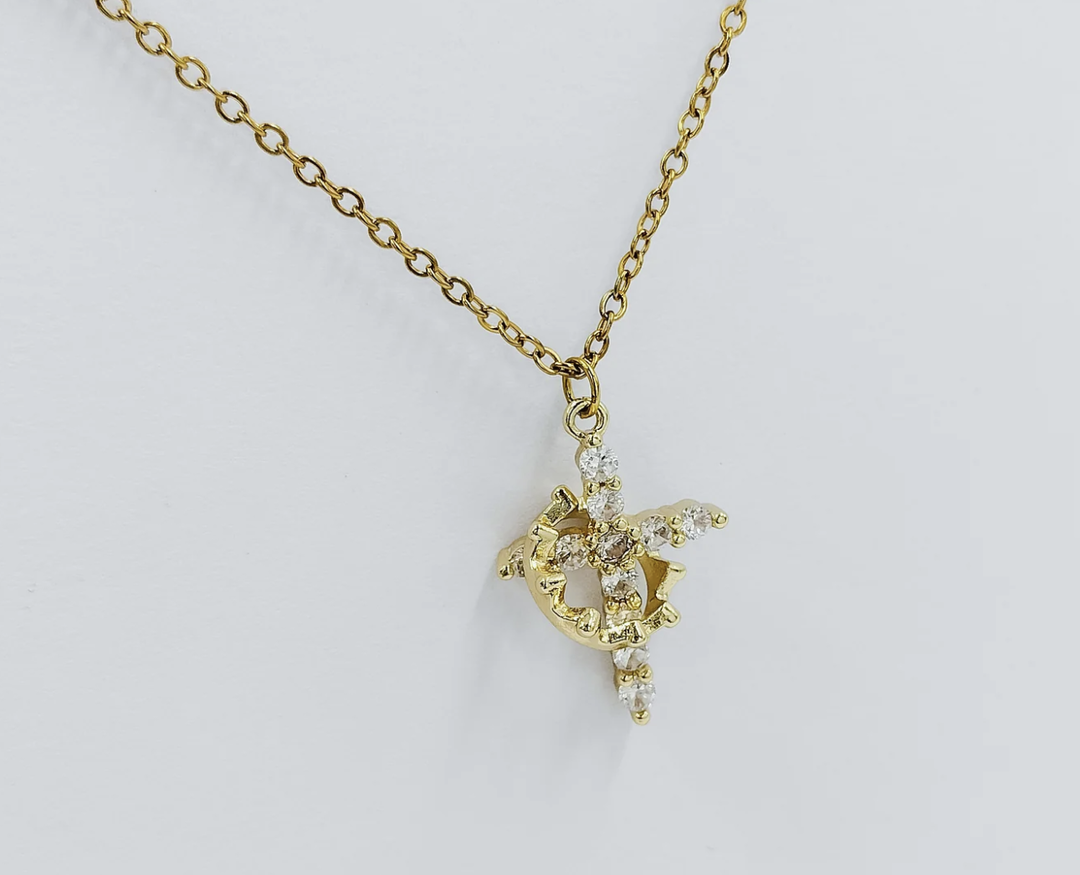 Rotating Crown Cross Pendant Necklace