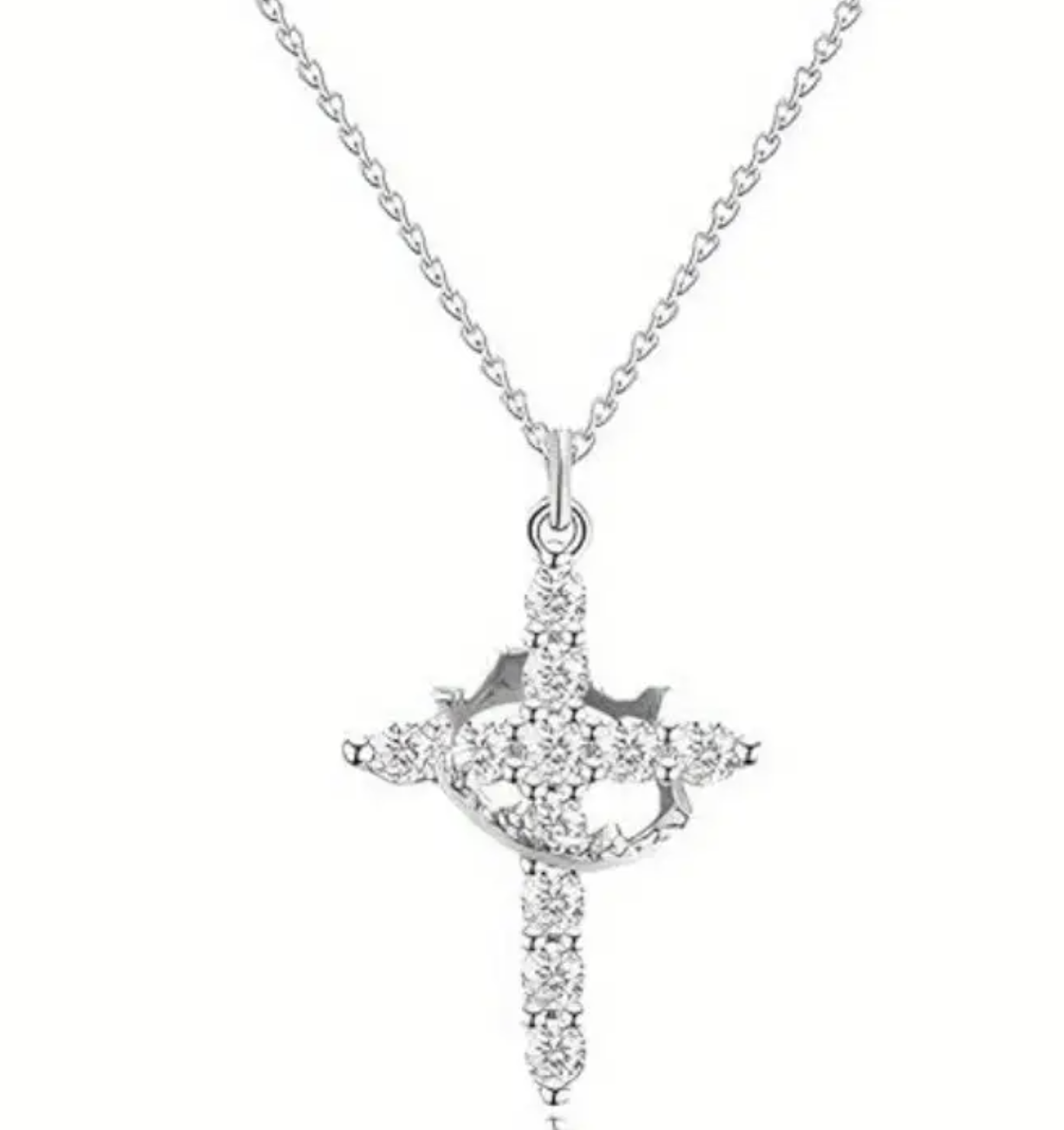 Rotating Crown Cross Pendant Necklace_1