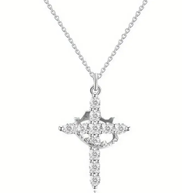 Rotating Crown Cross Pendant Necklace