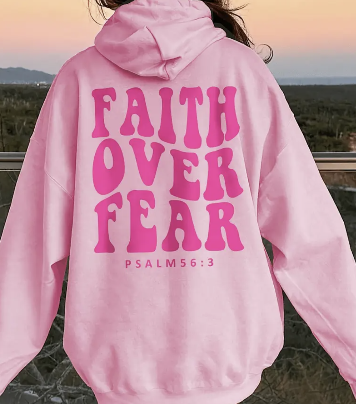 Faith Over Fear Print Kangaroo Pocket Hoodie_0