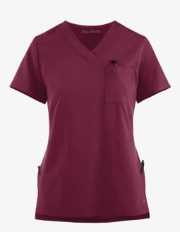 Wine/Burgandy Easy Stretch 3 Pocket Scrub Top
