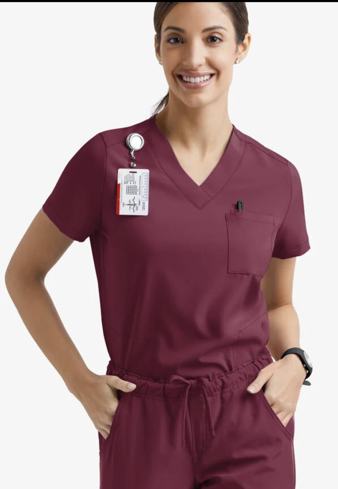 Wine/Burgandy Easy Stretch 3 Pocket Scrub Top