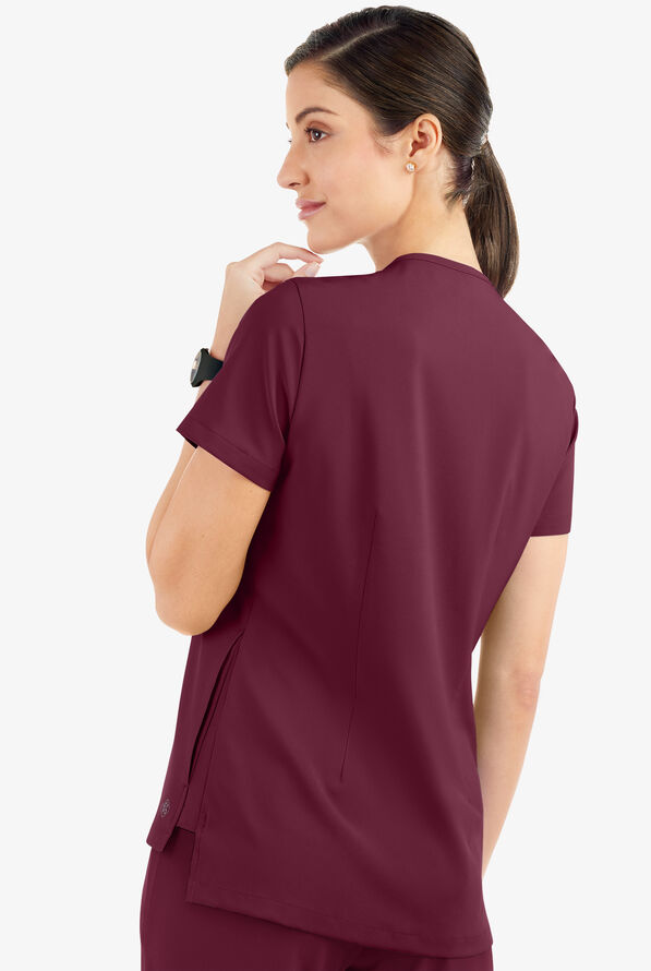 Wine/Burgandy Easy Stretch 3 Pocket Scrub Top_3