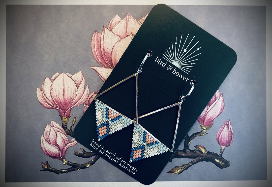 Silver Aztec Earrings - Denim Rose