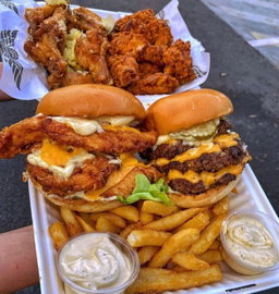 beef burger with fries