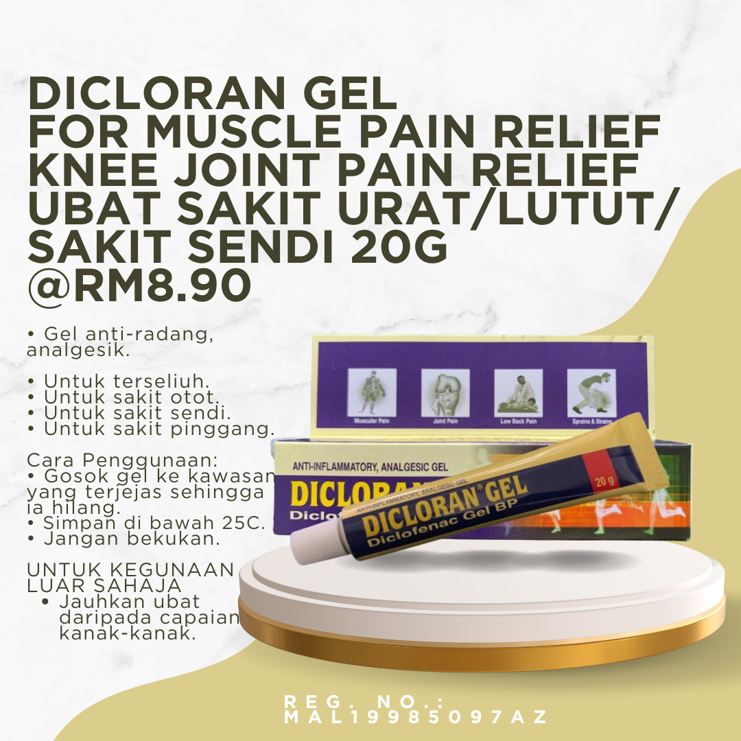 DICLORAN Gel for Muscle Pain Relief Ubat Sakit Urat 20g rm8.90