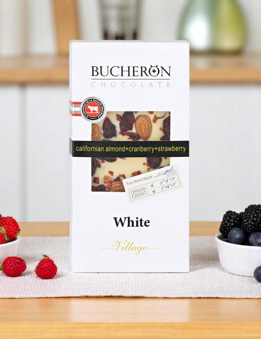 Шок/плит Bucheron 100г сафед бо бодом-клюква ва кулфинай 72%