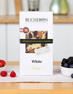 Шок/плит Bucheron 100г сафед бо бодом-клюква ва кулфинай 72%