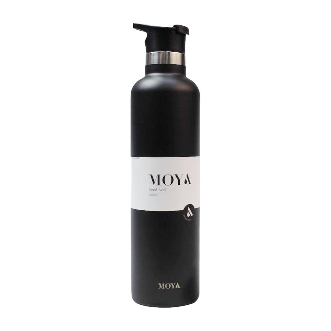Moya "Coral Reef" 1L Insulated Sustainable Water Bottle Black Spout Lid