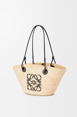Loewe small anagram black raffia bag  