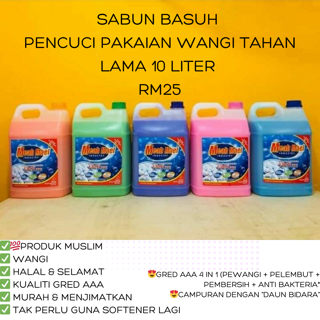 Sabun Basuh Pencuci Pakaian Wangi Tahan Lama 10 Liter rm25