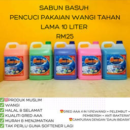 Sabun Basuh Pencuci Pakaian Wangi Tahan Lama 10 Liter rm25
