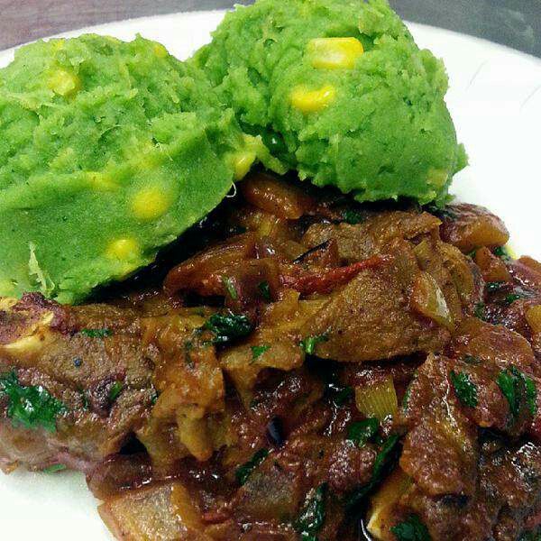 mamlaka served with beef stew