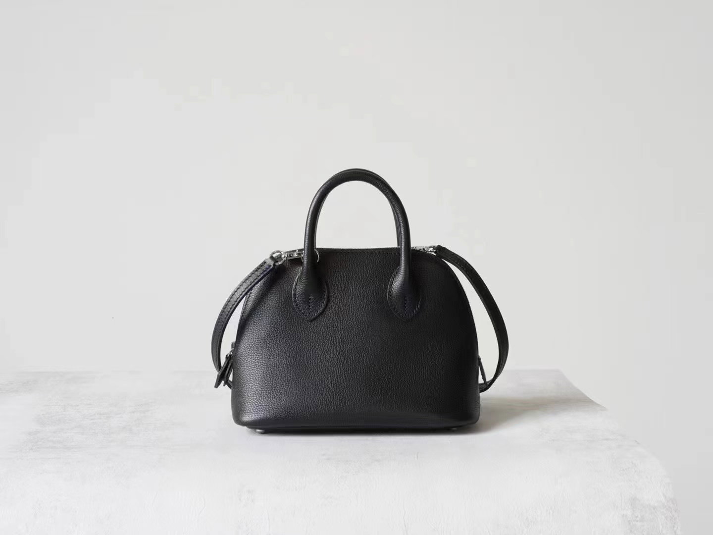 Partisan Hand-Crafted Mini EV Leather Bowler Bag (Black)_0