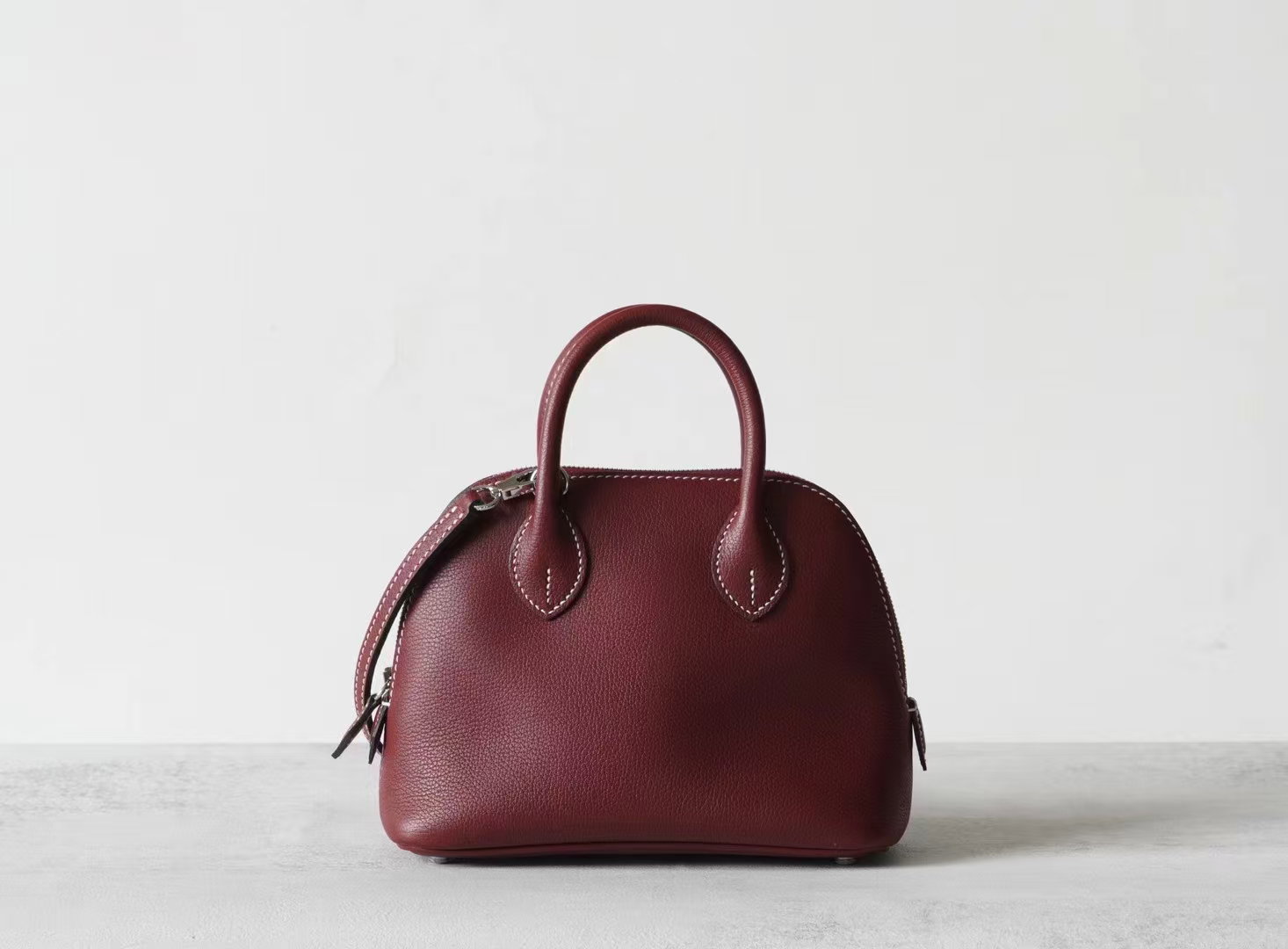 Partisan Hand-Crafted Mini EV Leather Bowler Bag (Bordeaux Red)_0