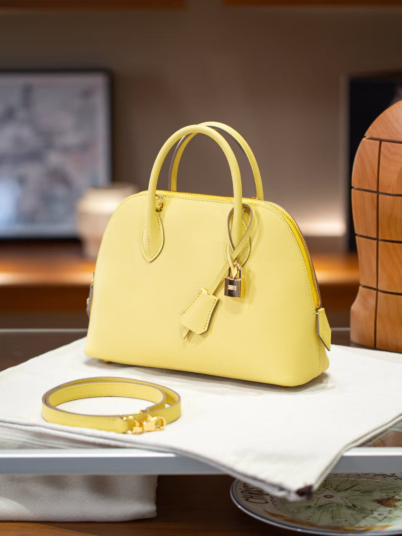 Epsom Leather 25cm Bowler Bag with Strap_5