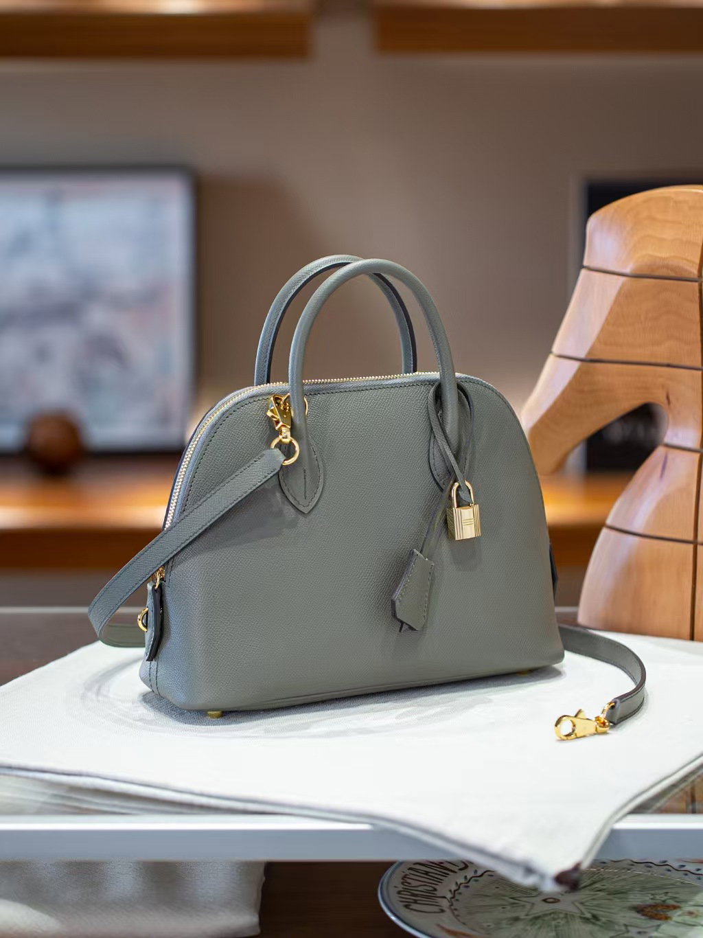 Epsom Leather 25cm Bowler Bag with Strap_2