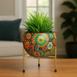 Texture Metal Planter with Golden Stand | Elegant Modern Pot for Indoor Plants & Décor
