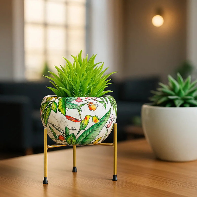 Texture Metal Planter with Golden Stand | Elegant Modern Pot for Indoor Plants & Décor_3