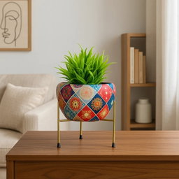 Texture Metal Planter with Golden Stand | Elegant Modern Pot for Indoor Plants & Décor