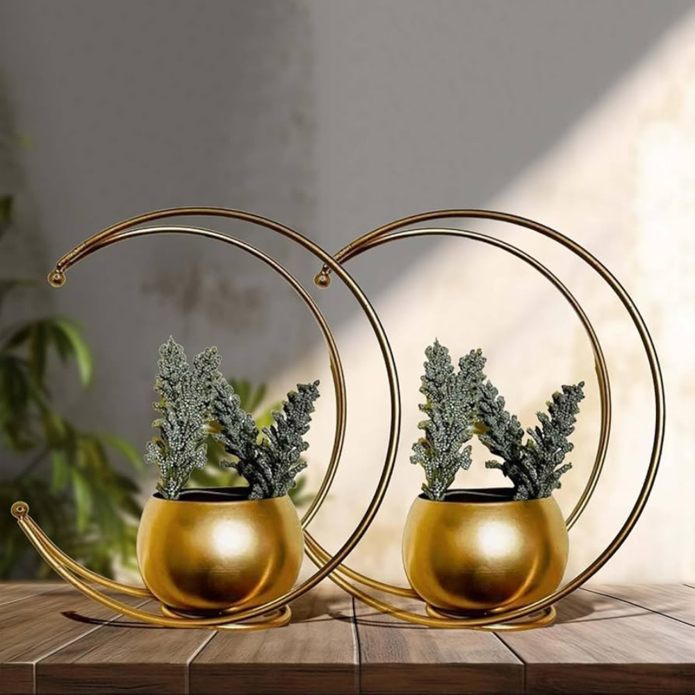 Set of 2 Metal Gold Moon shape Planter Pot , Decorative Indoor Plant Pot for Home & Office._0