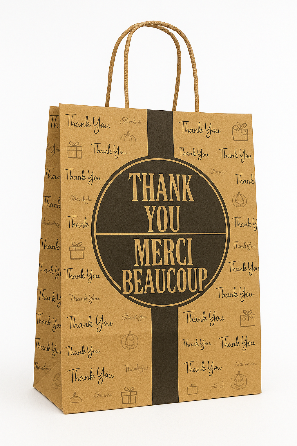 “THANK YOU” KRAFT DELIVERY CARRIER BAGS - 2 SIZES/RETAIL ( WITH HANDLES) _0