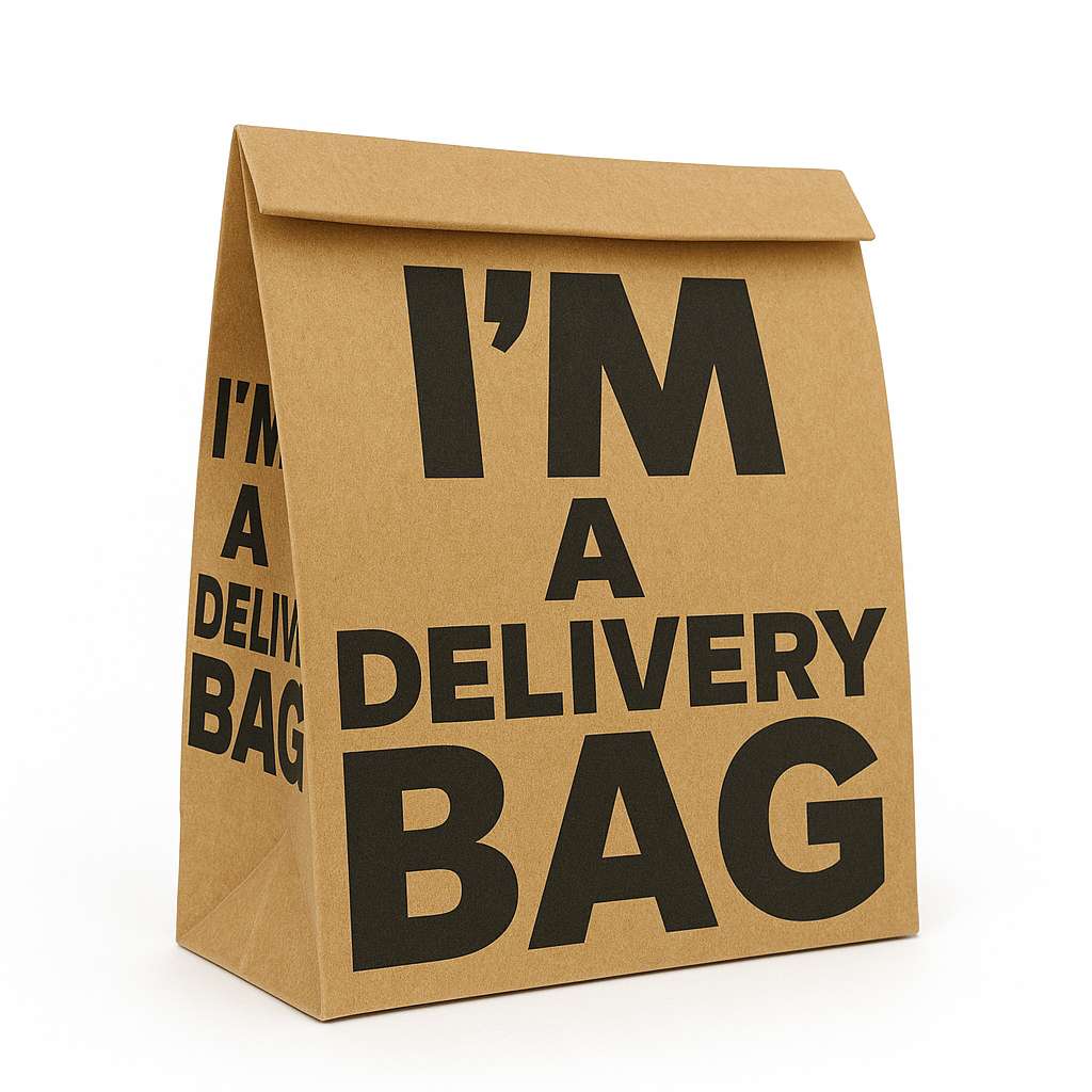 “I’M A DELIVERY BAG”  TAKEOUT BAGS - 2 SIZES/RETAIL_0