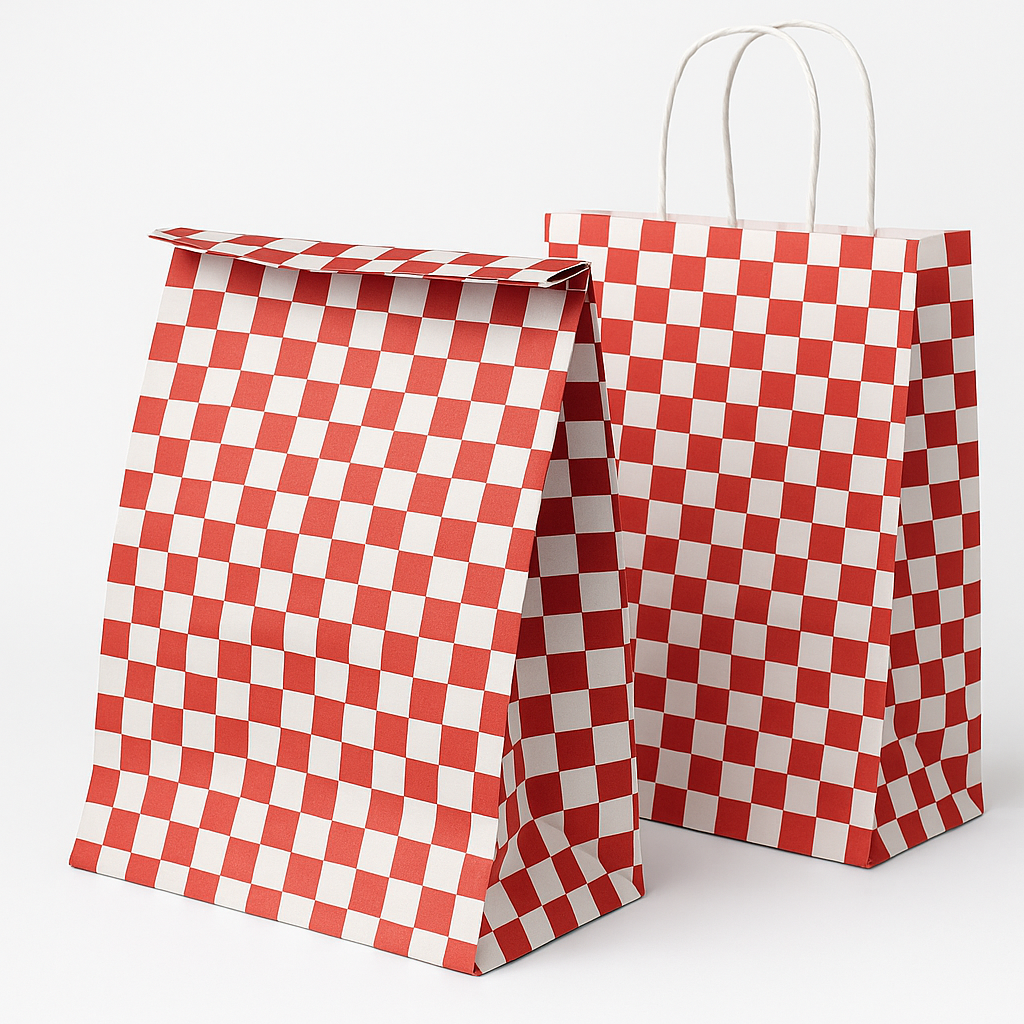 “RED & WHITE CHECKERED ”  DELIVERY TAKEOUT BAGS - 2 SIZES/RETAIL_0