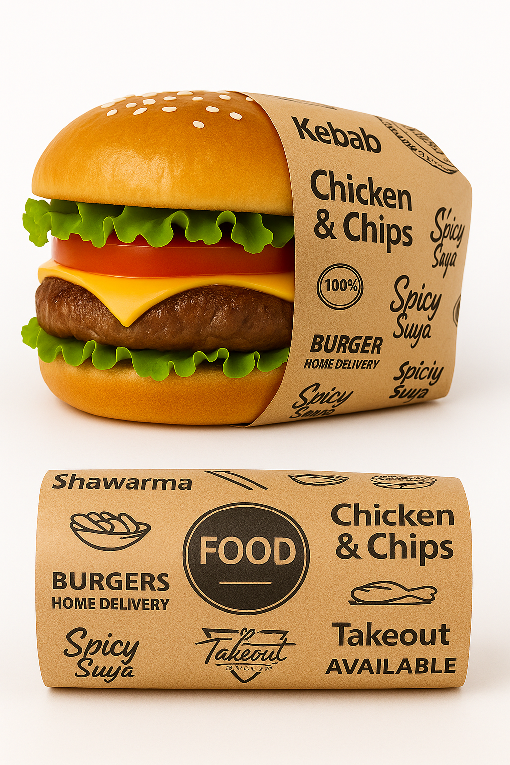  DELI PAPERS - “FOOD TO GO”  / BLACK & BROWN- 3 SIZES_0