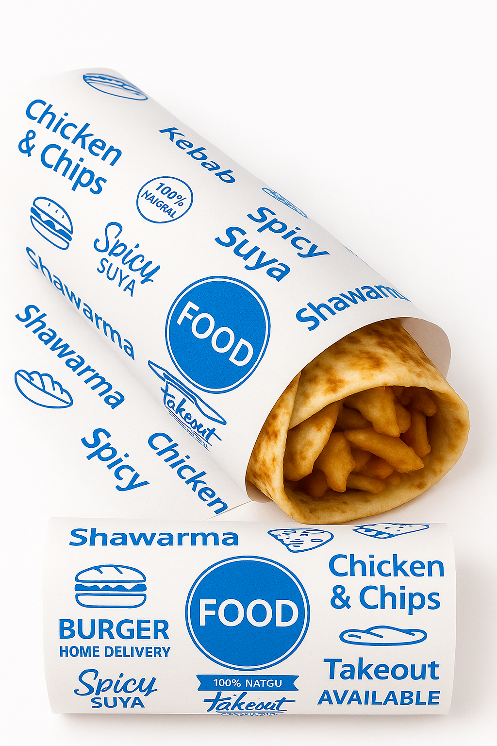  DELI PAPERS - “FOOD TO GO”  / BLUE & WHITE- 3 SIZES_0