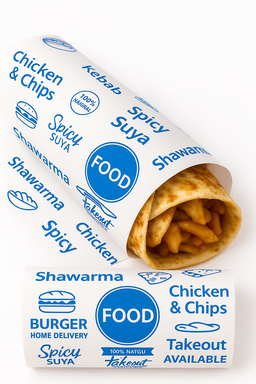  DELI PAPERS - “FOOD TO GO”  / BLUE & WHITE- 3 SIZES