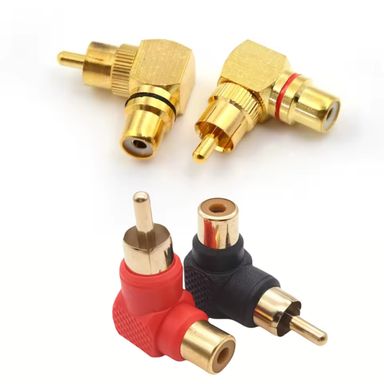 2-Pack 90° RCA Male to Female Adapters – Gold-Plated Brass + Rubber Option